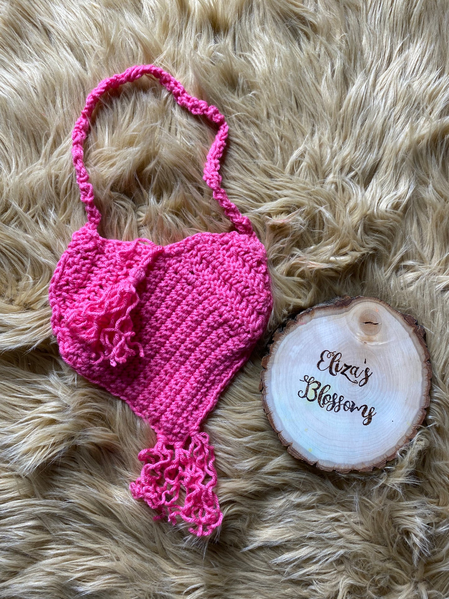 Pink Heart Crochet Purse with Tassle